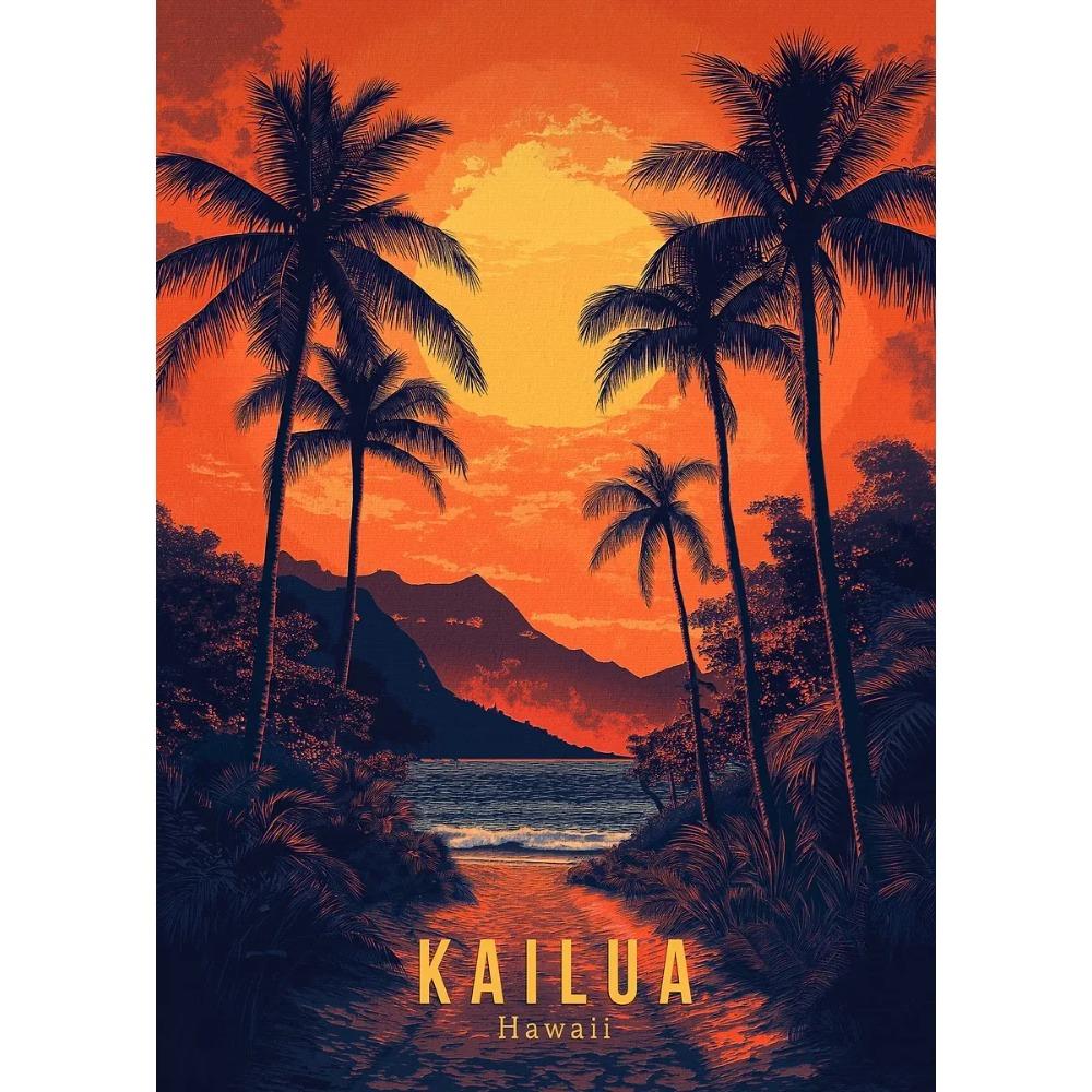 Hawaii Travel Posters Oahu Waikiki Sunset Vintage Tropical Prints Beach Ocean Canvas Painting Wall Art Pictures Home Room Decor