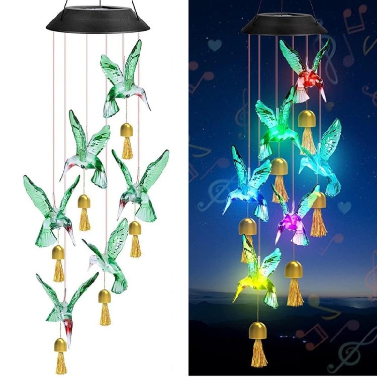 Solar Hummingbird Wind Chimes with Colorful LED Light Display for Home Party Yard Garden Christmas Decoration Ornament