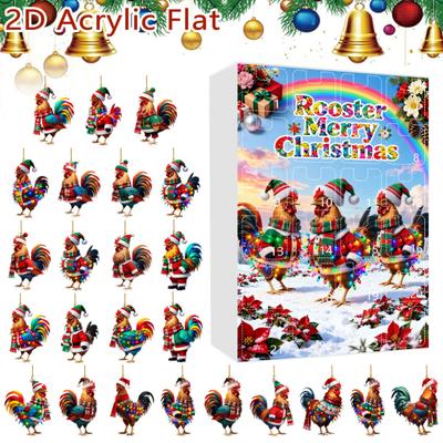 Christmas Chicken Advent Calendar 24-Day Countdown Box with Easy-Open Windows Multifunctional Holiday Decoration