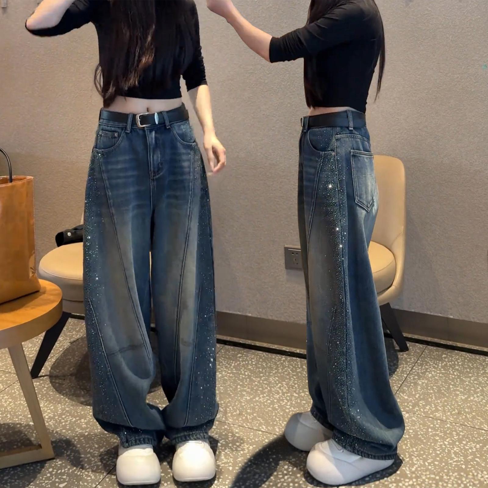 

Spring 2026 Women s Retro Blue Wide-Leg Jeans with Star Details, Plus Size 3X Large синій