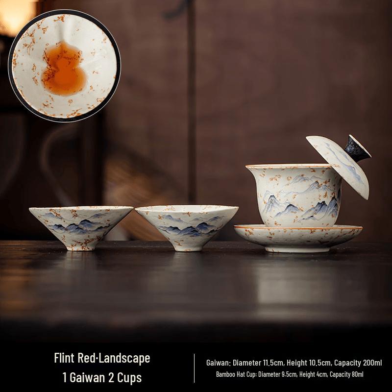 Chaxun Flint Red Landscape Gaiwan Tea Set with 2 Cups