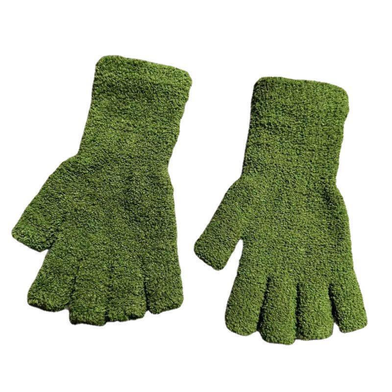 Unisex Solid Color Coral Fleece Long Cuff Split Finger Plush Gloves