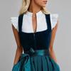 Women Short Sleeve Cropped Blouse with Ruffle Sleeves V Neck Button Front Bavarian Style Shirt for Festivals and Events
