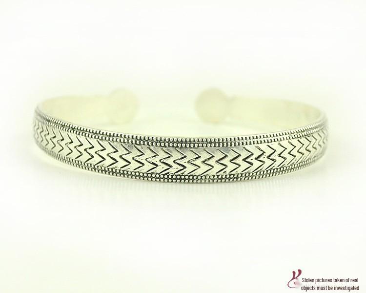 Retro Ethnic Tibetan Silver Bracelet with Elephant Carving - Open Women's Dragon & Phoenix Bangle