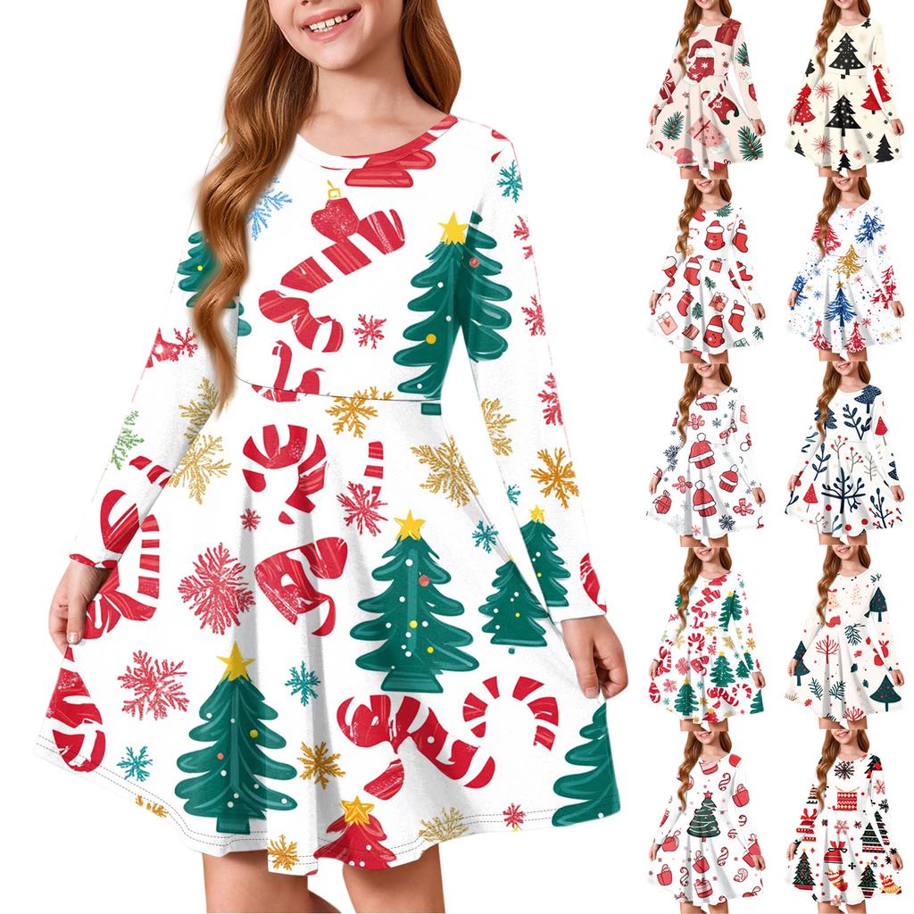 Girls' Princess Dress - Long Sleeve A-Line T-Shirt Dress Christmas Day