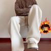 Men's Autumn Winter Fleece-Lined Corduroy Pants Oversized Sporty Bell Bottoms Thickened Straight-Leg Pants Casual Style