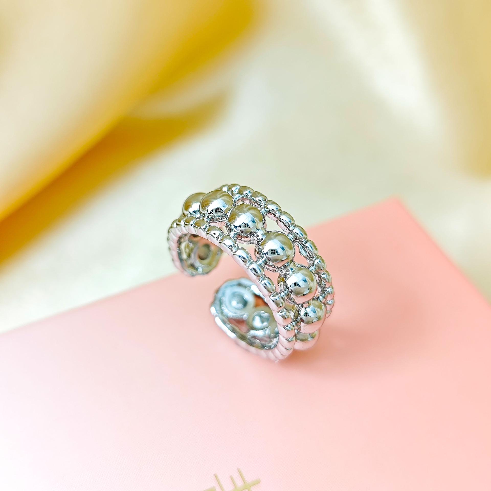 

European High-End Adjustable Wide Bead Hollow Ring for Women