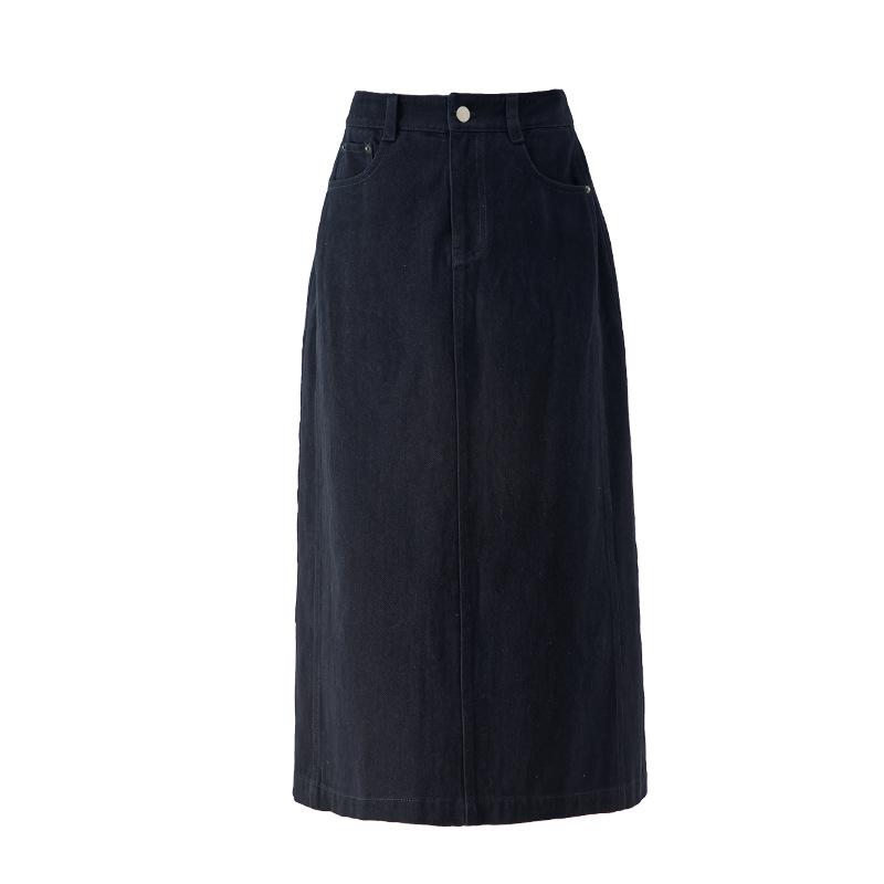 Xin Ge High Waist A-line Cotton Skirt - Versatile Slimming Mid-length with Slit XXL темно-синий