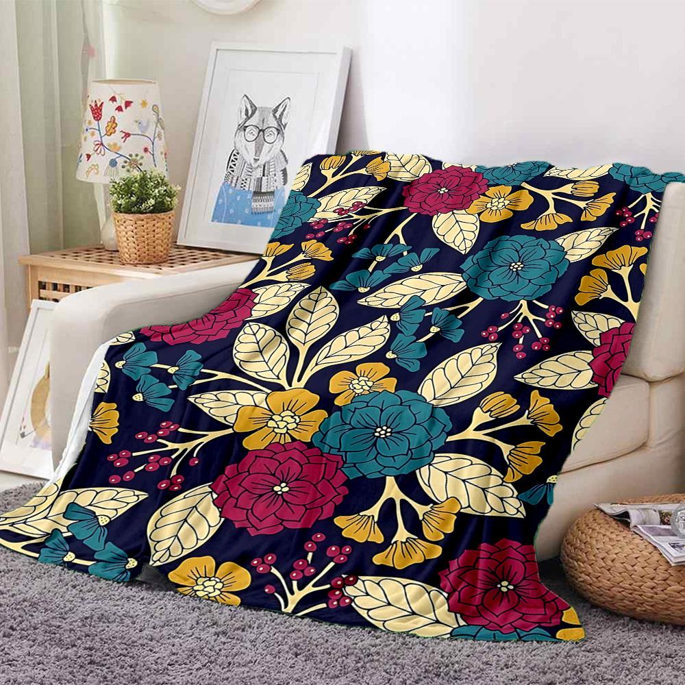 1pc Floral Pattern Blanket, Lightweight Flannel Throw Blanket for Sofa, Bed, Travel, Camping, Living Room, Office, Couch064