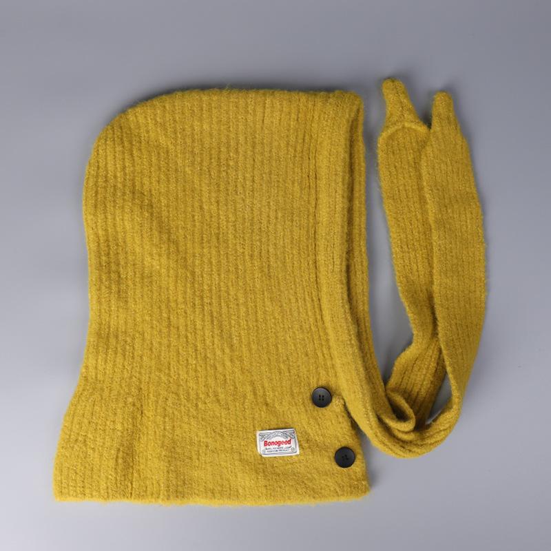 Korean Knitted Balaclava Hat Women's Winter Warm Scarf Integrated Hooded Scarf Knitted Wool Beanie Cap