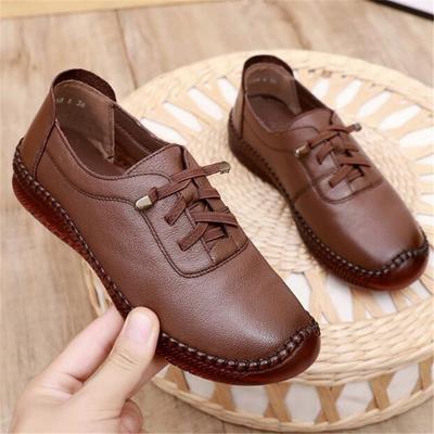 Fashion Women Genuine Leather Shoes Spring Female Casual Wedge Shoes Black Mom Las Cozy Classic Leisure Loafer Shoe Ballet Flat Shdieoes