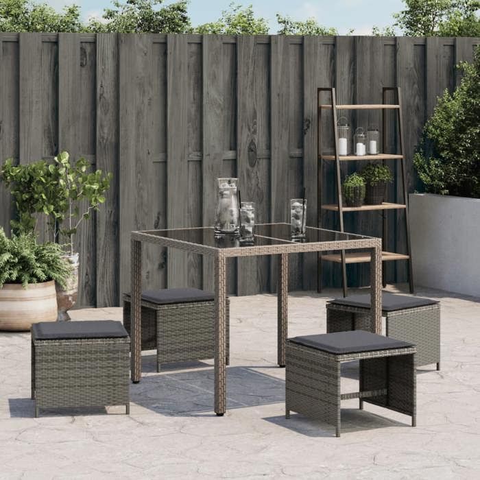 VidaXL Lot de 4 Tabourets de Jardin avec Coussins, Chaises de Patio, Sièges de Terrasse, Meubles d'Extérieur Arrière-cour, 365043