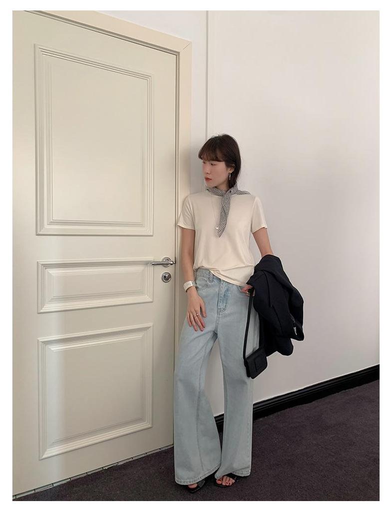 Yi En Ou Retro Micro-Flare Jeans for Women, High Waist Slimming Long Pants for Pear Shape, Long Legs Sequel