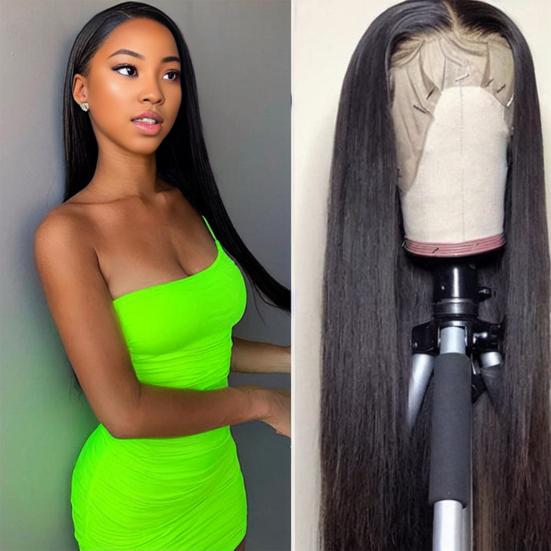 Women Long Straight Wig Middle Part Natural Looking Silky Heat Resistant High Temperature Fiber Ladies Black Brown Synthetic Hair