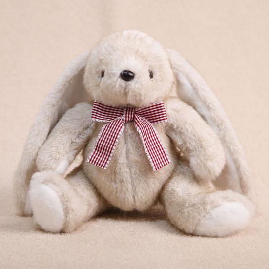 Huggable Plush Bunny Toy Stuffed Plaid Bow Rabbit Plushie Simulation Animal Doll Home Living Room Bedroom Decoration Birthday Gift