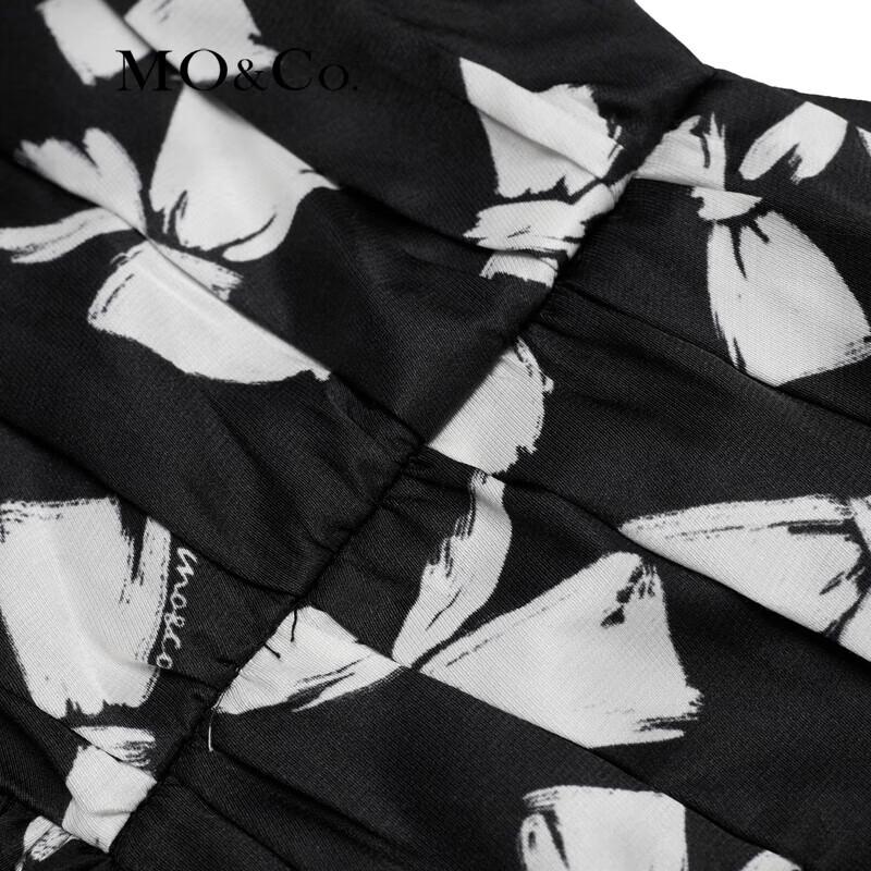 MO&Co. Bowknot Print Ruched Backless Puff Sleeve Crop Top
