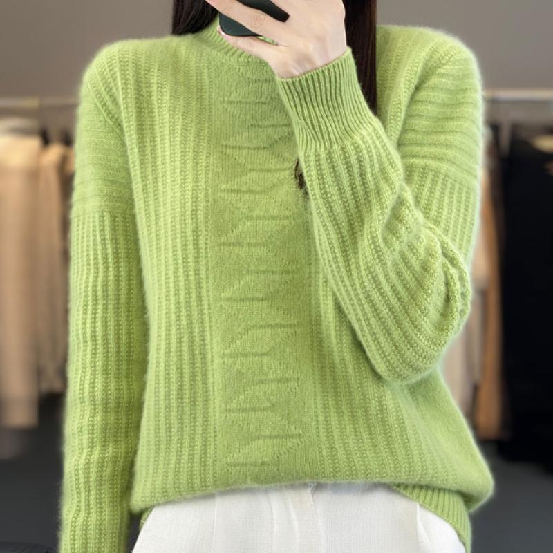IHUASU Autumn and Winter Wool Sweater Women's Semi-high Neck Jumper Loose Large Size Versatile Knitted Bottoming Shirt Thin Cashmere Sweater