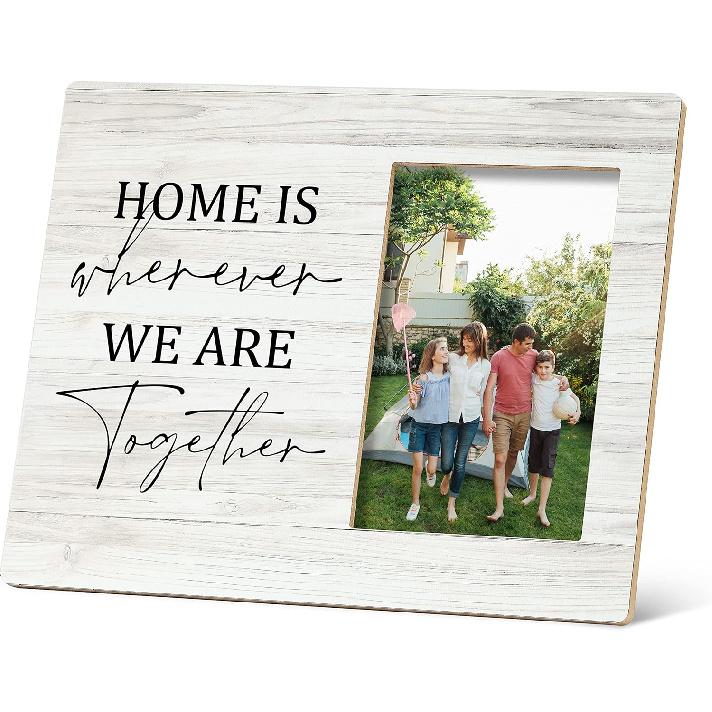 SRADMO Home Is Wherever We Are Together Picture Frame, Family Quotes 10×8 inch Wooden Tabletop Photo Frame for Women Men Family Members,