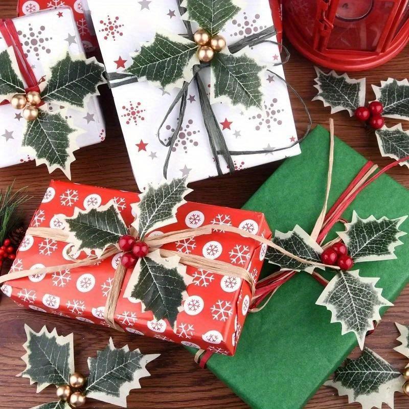 10 pezzi di bacche di agrifoglio natalizie con foglie verdi fai da te ghirlanda fiori finti artificiali bacche rosse decorazione per albero di Natale