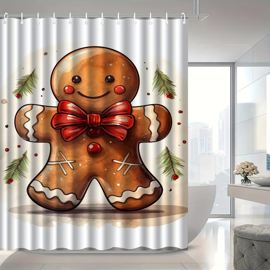 1pc Christmas Gingerbread for Man Cute Cartoon Shower Curtain, High-end Elegant Bathroom Curtain, Bathroom Decoration Pattern