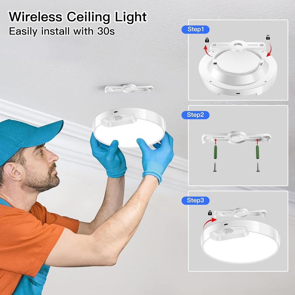 Homelist Newly Upgraded 8000mAh Rechargeable Motion Sensor Ceiling Light | Battery-Operated Wireless Ceiling Light with Remote for Shower, Bathroom,