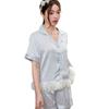 Ice silk pajamas women's summer thin sweet style temperament lotus leaf edge short-sleeved suit high-end sense can be worn outside loungewear