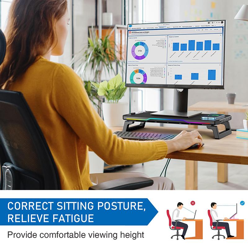 Schreibtisch-PC-Monitorständer Halterung Computerbildschirm Erhöhung Halter USB-HUB Mit RGB-Atmosphärenlampe Maus Tastatur Aufbewahrungs Organizer