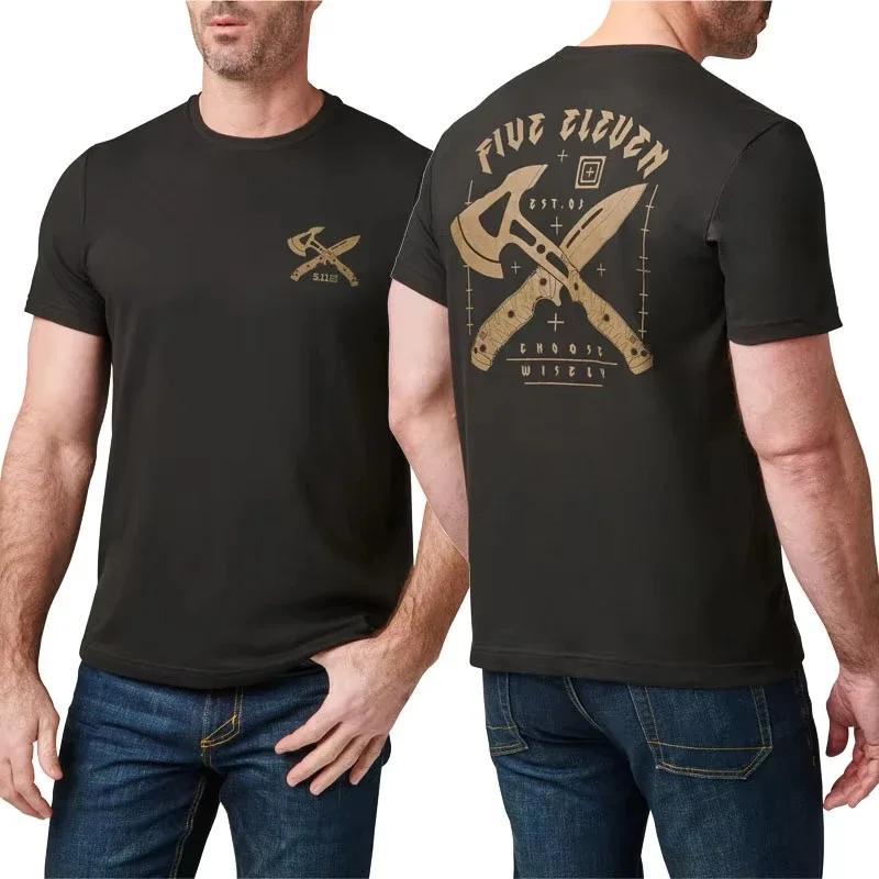 2025 Vysoce kvalitní USA 5.11 Taktické pánské tričko Bavlna S potiskem Kulatý výstřih Fitness trénink Tričko s kulatým výstřihem a krátkým rukávem