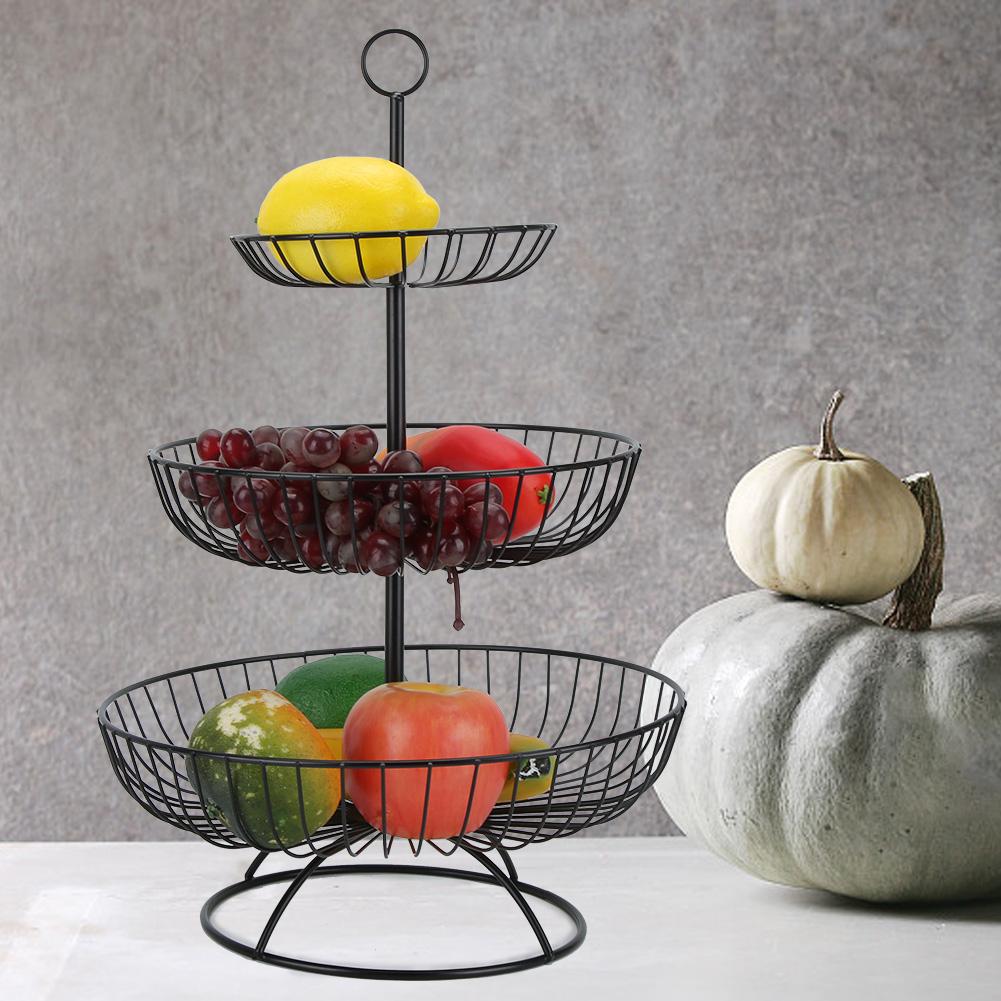 Household Living Room Modern 3-Tier Fruit Dish Plate Storage Basket Tray TablewareBlack