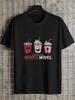 Horror Movie & Coffee Lover Graphic Tee - Black T-shirt with Red Drip Effect Cup Designs - Heavyweight 180gsm Cotton Crew Neck Shirt for Halloween