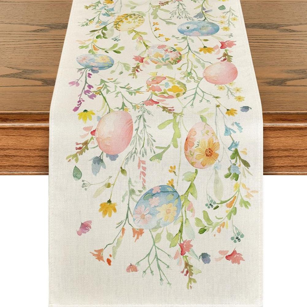 Easter Bunny Linen Table Runner Easter Rabbit Table Runner Bunny Dining Table Cloth Placemat for Kitchen Dining Table Decor