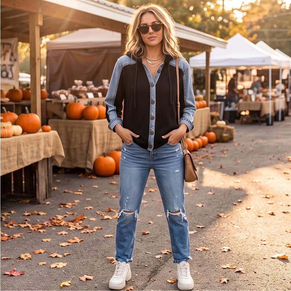 Women's Casual Fashion Color Block Hooded Jacket