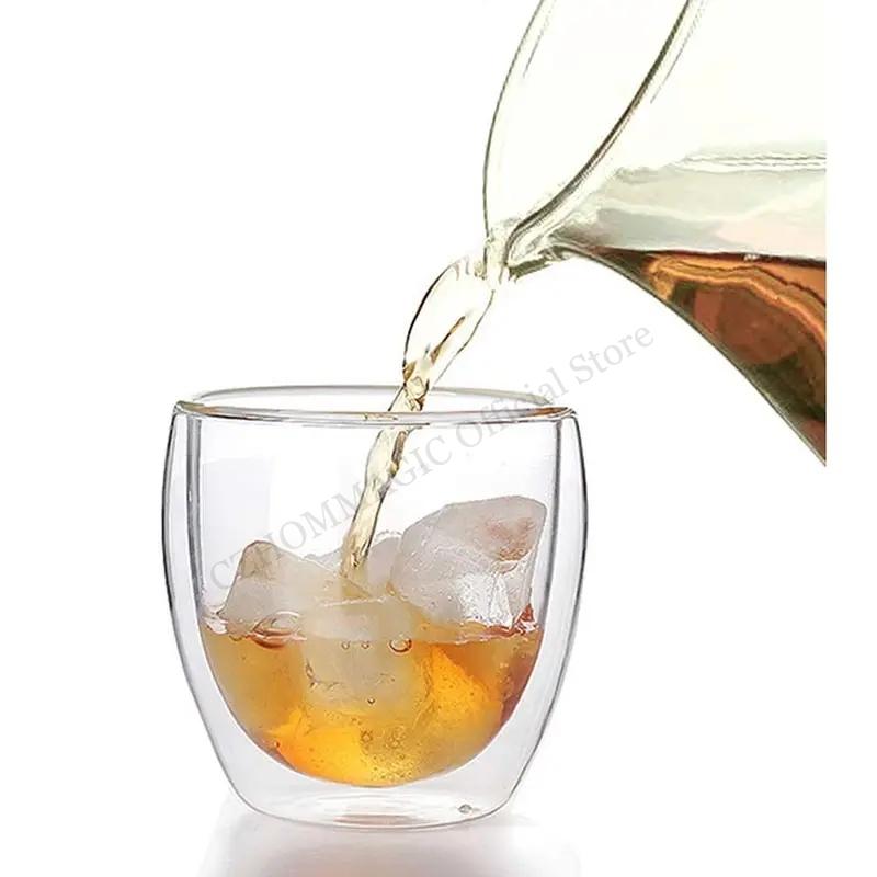 12/6/4/2Pcs 80ml Double Wall Glass Cup Egg Shape Coffee Mug Transparent Heat Resistant Tea Beer Drink Mini Espresso Coffee Cups
