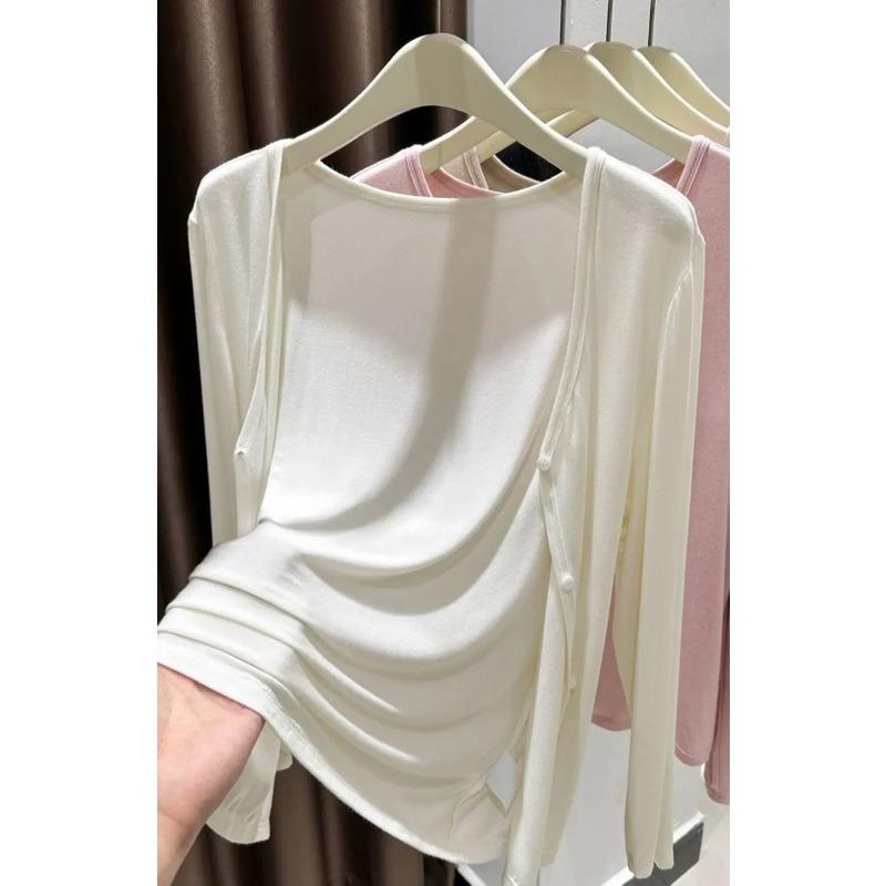 Women's Summer Shawl Sun Protection Clothes Spring Autumn Matching Camisoles V Neck Cardigans Thin Jackets