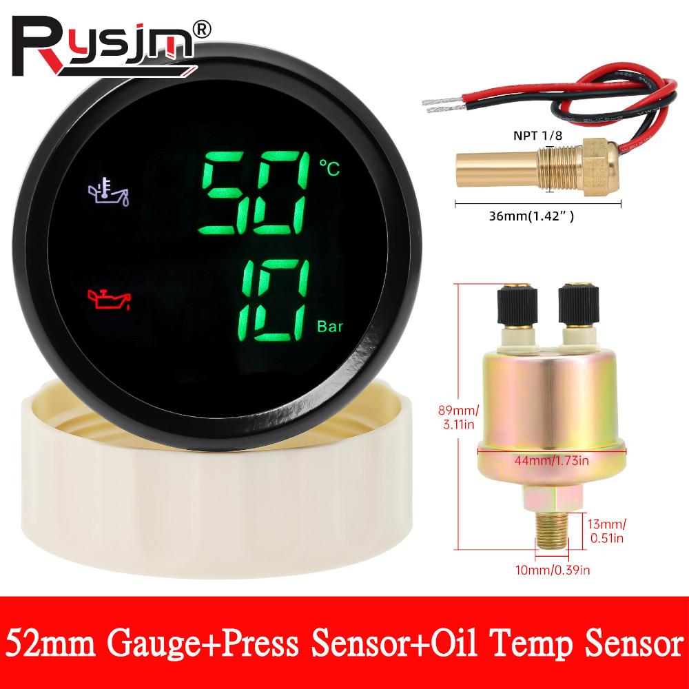 N 2 IN 1 52mm Dual Gauge with Alarm Oil Temperature Meter +Oil Pressure Gauge with Sensor  Red /Green Backlight for Car Boat