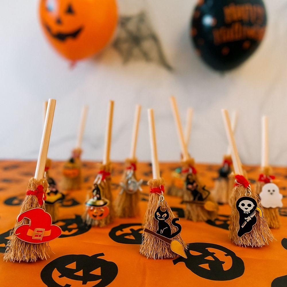 Spider Ghost Halloween Broom Wooden Red Rope Broom Mini Broom Pendant  Halloween Festival