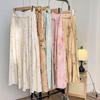 Qooth Hanfu waist wrap skirt  Cotton Linen Printed Pleated Skirt Elegant Vintage Skirt QT2187