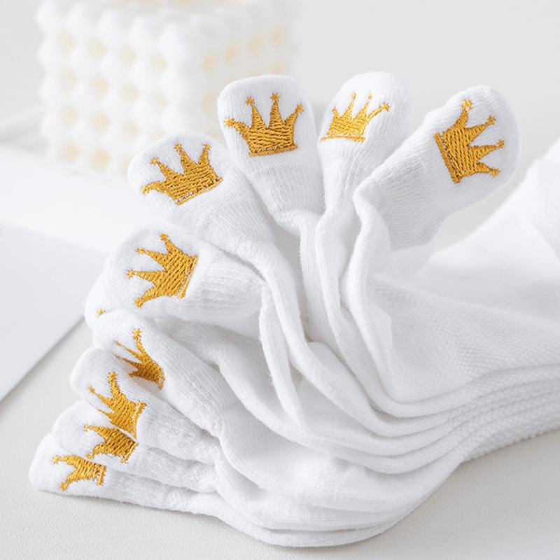 

Упаковка из 10 пар милых белых тонких и дышащих сетчатых однотонных носков-лодочек с вышивкой короны, модные и универсальные короткие One Size