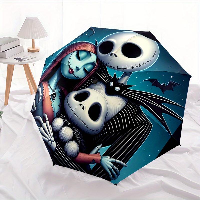 1 Auto Open Jack Skellington, Sally Themed Colorful 8 rib Portable Umbrella for Men and Women, A Compact Commuting Companion Suitable for Da