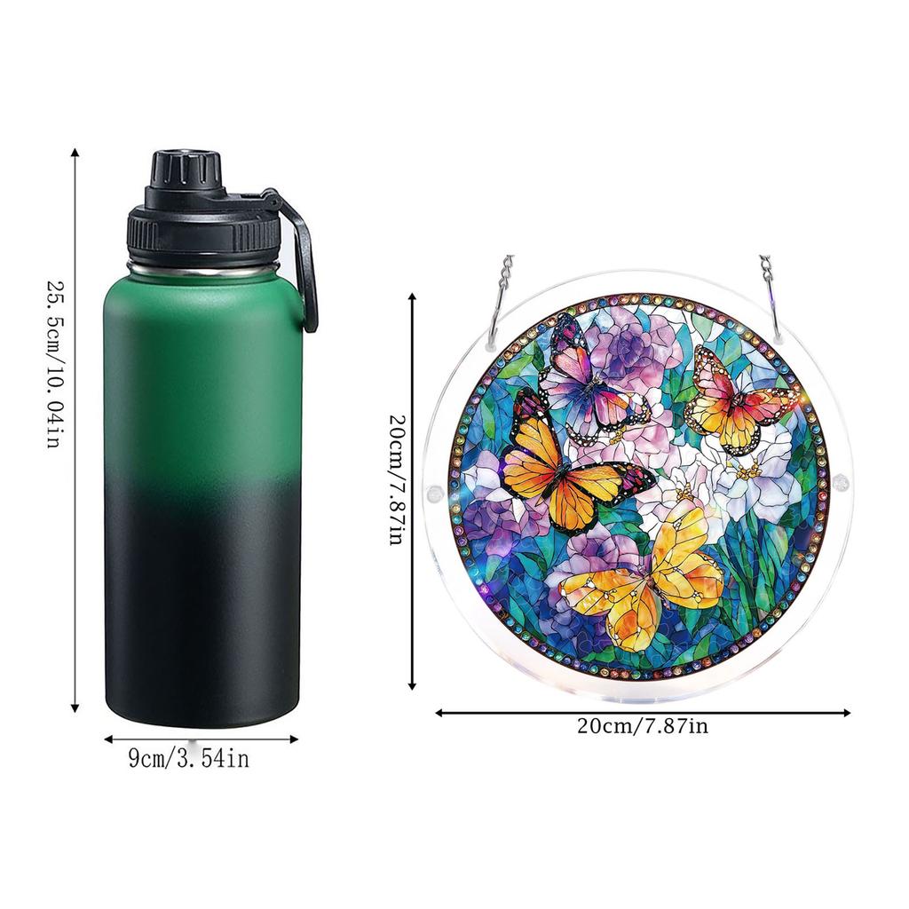 Acrylic Suncatcher Window Hanging Ornament Floral Design Round Shape Decorative Art Panel with Chain for Indoor Use