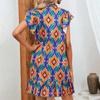 Round Collar Summer Short Sleeve Dress Fashion A-Line Skirt Printing Skirt