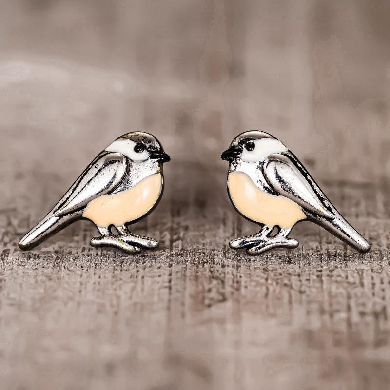 New animal earrings, cute bird painting oil design earrings, simple and versatile niche earrings