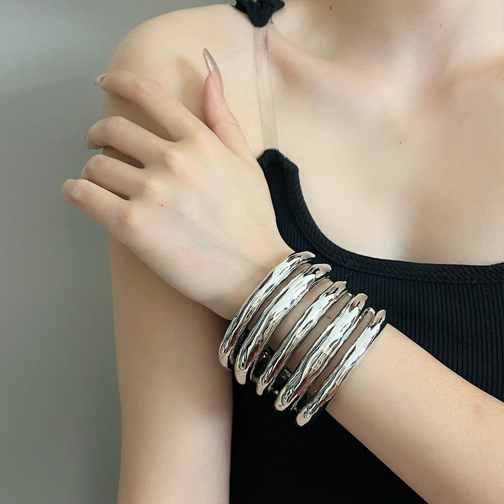 Multi-Layer Wide Hollow Coil Metal Bracelet Women's Personality Exaggerated Bracelet Simple Fashion Jewelry Accessories
