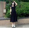 Sleeveless Suspender Dress Women's Summer Small Black Dress Waist Thin a Word Skirt French Square Collar Small Flying Sleeve Long Dress