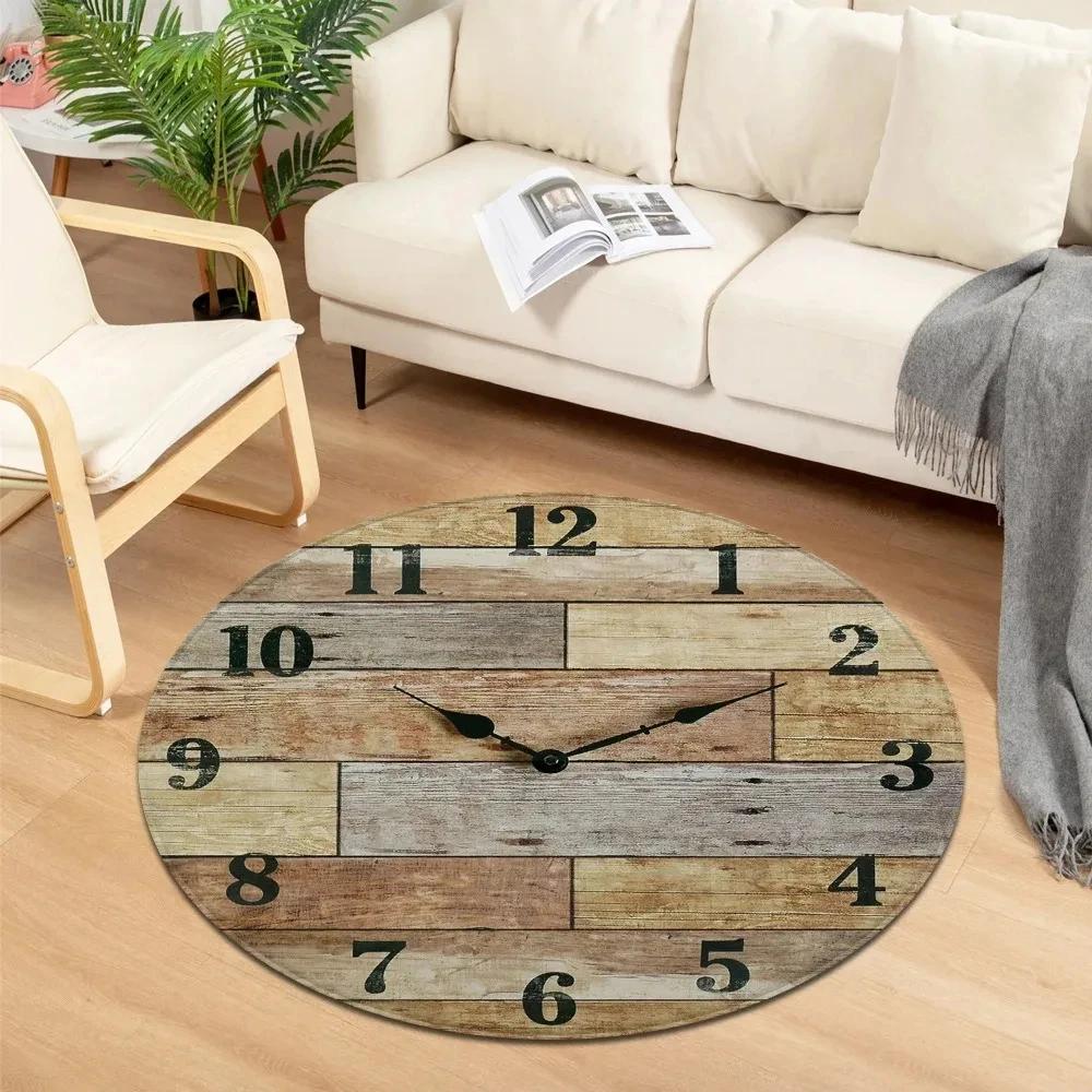 Clock Print Round Carpet Soft Circle Area Rug Non-Slip Living Room Coffee Table Sofa Floor Mat Bedroom Hanging Basket Chair Mats