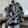 Hot Selling Winter New Fashion Music Towel Embroidered Jacquard Sweater Couple Knitwear