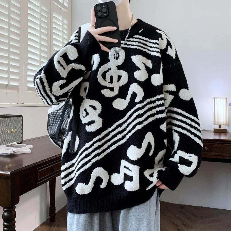 Hot Selling Winter New Fashion Music Towel Embroidered Jacquard Sweater Couple Knitwear