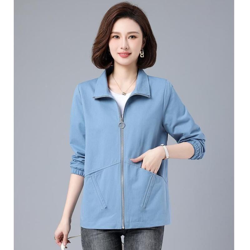 Women's Spring Autumn Plus Size Thin Lapel Loose Zip Section Solid Colour Casual Jacket