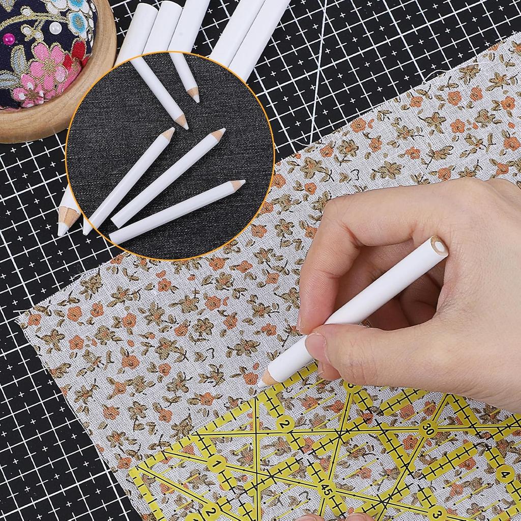 6pcs White Fabric Marker Pen for Dark Cloth, Washable & Removable, Professional Tailor's Chalk for Sewing, Tailoring, Patterns