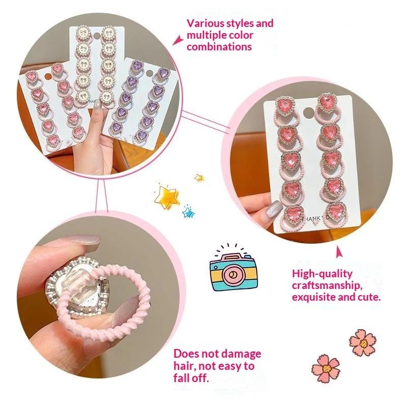 10Pcs Cute Heart Hairs Rope Girls Cartoon Hair Bands For Kid Colored Hairs Ties Star Elastic Bands Lady Hair Accessories